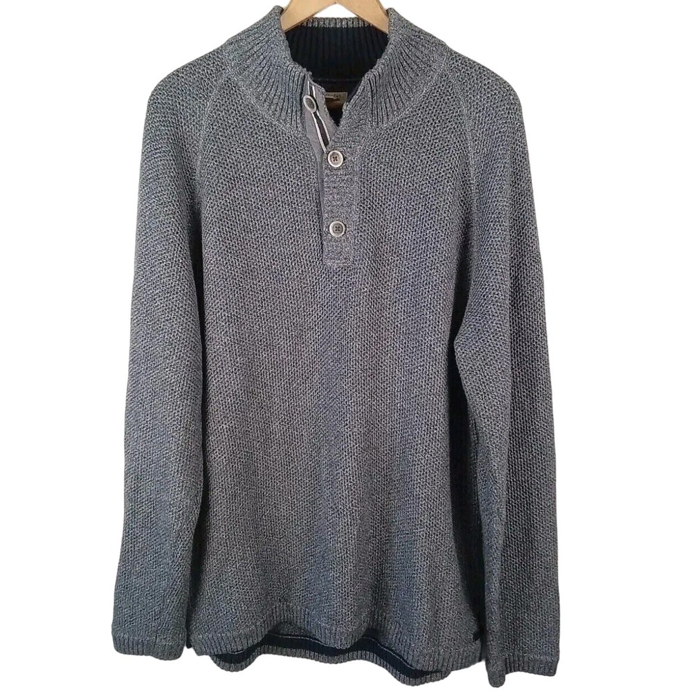 Carbon2Cobalt Sweater Mens XL Knit Henley Selvage Strip 100% Cotton